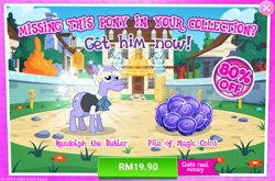 Size: 1032x681 | Tagged: safe, randolph, earth pony, pony, advertisement, costs real money, gameloft, magic coins, sale