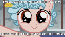 Size: 638x366 | Tagged: safe, edit, edited screencap, screencap, cozy glow, pegasus, pony, school raze, dialogue, elements of harmony, logo, mod, nick jr., solo, wario land