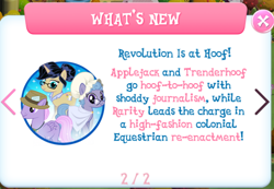 Size: 722x500 | Tagged: safe, nosey news, quill (character), pony, female, gameloft, implied applejack, implied rarity, implied trenderhoof, limited-time story, male, mare, scoop (character), stallion, unnamed pony