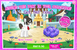 Size: 1040x682 | Tagged: safe, writing desk, earth pony, pony, advertisement, costs real money, gameloft, magic coins, sale