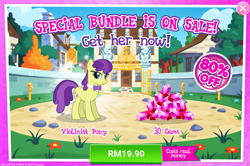 Size: 1033x684 | Tagged: safe, earth pony, pony, advertisement, costs real money, gameloft, gem, sale