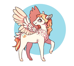 Size: 1149x1028 | Tagged: safe, artist:sharkink, oc, oc:apricot drift, pegasus, apricot, butt wings, freckles, neck fluff, wings