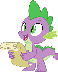 Size: 4084x5000 | Tagged: safe, artist:dashiesparkle, spike, dragon, triple threat, .ai available, .svg available, absurd resolution, cute, happy, male, scroll, simple background, solo, spikabetes, transparent background, vector