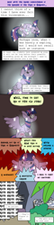 Size: 750x3100 | Tagged: safe, artist:bjdazzle, gallus, ocellus, sandbar, silverstream, smolder, yona, uprooted, argument, artificial intelligence, best tree, cave, comic, dark background, debris, glow, introspective, offscreen character, pain, season 9 retirement party, student six, tree of harmony, treelight sparkle, wagon, weak, yelling