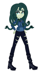 Size: 2000x3300 | Tagged: safe, artist:wubcakeva, oc, oc:medusa, gorgon, medusa, equestria girls, clothes, equestria girls-ified, female, full body, high res, hoodie, pants, simple background, torn clothes, transparent background