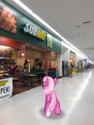 Size: 3024x4032 | Tagged: safe, photographer:undeadponysoldier, cheerilee, earth pony, human, pony, augmented reality, female, food, gameloft, irl, irl human, mare, photo, ponies in real life, restaurant, subway, walmart