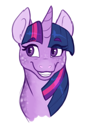 Size: 1469x1989 | Tagged: safe, artist:9centschange, twilight sparkle, pony, bust, cute, dappled, ear fluff, eye clipping through hair, female, mare, portrait, simple background, smiling, solo, twiabetes, white background