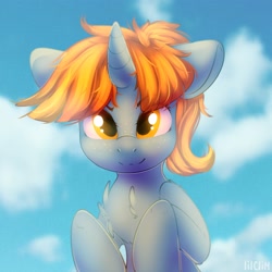 Size: 3000x3000 | Tagged: safe, artist:lilac clime, oc, oc only, oc:swift note, pony, unicorn, cloud, looking at you, solo