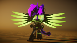 Size: 3840x2160 | Tagged: safe, artist:phoenixtm, oc, oc:phoenix stardash, cyborg, 3d, cyborg dracony, determined, looking at something, spread wings, unity (game engine), wings