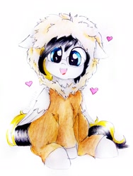 Size: 2322x3096 | Tagged: safe, artist:liaaqila, oc, oc only, oc:rory gigabyte, pegasus, pony, clothes, costume, eevee, glasses, halloween, halloween costume, heart, high res, male, pokémon, simple background, smiling, solo, stallion, white background