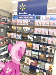 Size: 3024x4032 | Tagged: safe, photographer:undeadponysoldier, cheerilee, pony, augmented reality, cd, gameloft, irl, photo, ponies in real life, shopping, skillet (band), walmart, walmart logo