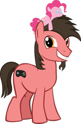 Size: 1133x1737 | Tagged: safe, artist:mrkat7214, pinkie pie, oc, oc:ace play, earth pony, pony, .svg available, 2020 community collab, cute, derpibooru community collaboration, diapinkes, facial hair, female, goatee, grin, male, mare, plushie, simple background, smiling, solo, stallion, svg, transparent background, vector