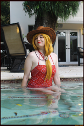 Size: 3456x5184 | Tagged: safe, artist:krazykari, derpibooru import, applejack, human, absurd file size, clothes, cosplay, costume, irl, irl human, photo, solo, swimming pool, water