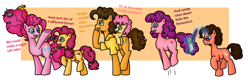 Size: 2100x700 | Tagged: safe, artist:star-charm, cheese sandwich, li'l cheese, pinkie pie, oc, oc:cherry frosting, oc:color flare, oc:sugar plum, pony, the last problem, cheesepie, family, female, male, offspring, older, older cheese sandwich, older pinkie pie, parent:cheese sandwich, parent:pinkie pie, parents:cheesepie, shipping, straight