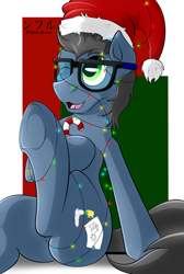 Size: 2010x2985 | Tagged: safe, artist:flash_draw, oc, oc only, oc:flashdraw, candy, candy cane, christmas, cute, food, glasses, hat, holiday, male, santa hat, solo