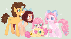 Size: 945x515 | Tagged: safe, artist:nocturnal-moonlight, cheese sandwich, li'l cheese, pinkie pie, oc, oc:bubblegum bliss, oc:raspberry cupcake, pony, the last problem, base used, cheesepie, family, female, male, offspring, parent:cheese sandwich, parent:pinkie pie, parents:cheesepie, shipping, straight