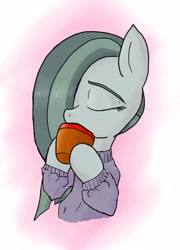 Size: 2583x3593 | Tagged: safe, artist:a.s.e, marble pie, clothes, female, food, mare, simple background, solo, tea