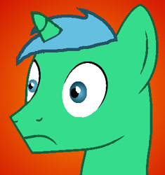 Size: 329x350 | Tagged: safe, artist:hybrid-changling, oc, oc only, oc:cloud calculation, pony, unicorn, bust, frown, gradient background, horn, male, solo, stallion, unicorn oc