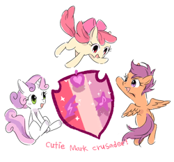 Size: 706x658 | Tagged: safe, artist:keep, apple bloom, scootaloo, sweetie belle, earth pony, pegasus, pony, unicorn, crusaders of the lost mark, blank flank, cute, cutie mark, cutie mark crusaders, female, filly, open mouth, pixiv, simple background, the cmc's cutie marks, white background