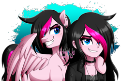 Size: 3477x2321 | Tagged: safe, artist:zoe-975, oc, oc only, oc:zoe star pink, human, pony, equestria girls, ear piercing, hair over one eye, human ponidox, looking at you, piercing, self ponidox, simple background, smiling, solo, transparent background