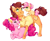 Size: 900x739 | Tagged: safe, artist:artsiepeach, derpibooru import, cheese sandwich, li'l cheese, pinkie pie, earth pony, pony, the last problem, blank flank, cheesepie, clothes, family, female, filly, male, older, ponies riding ponies, shipping, shirt, simple background, smiling, straight, trio, white background