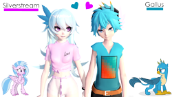 Size: 1280x720 | Tagged: safe, artist:the-enticing-empty, gallus, silverstream, human, anime, cute, female, gallstream, humanized, male, midriff, shipping, side knot midriff, straight