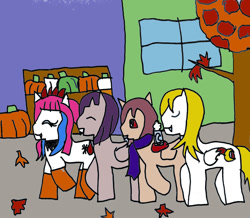 Size: 1171x1022 | Tagged: safe, artist:ask-luciavampire, oc, earth pony, pegasus, pony, vampire, vampony, autumn, pumpkin, tumblr, tumblr:the-vampire-academy