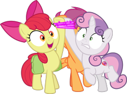 Size: 4049x3000 | Tagged: safe, artist:sollace, apple bloom, scootaloo, sweetie belle, earth pony, pegasus, pony, unicorn, the last crusade, .svg available, bound together, cute, cutie mark crusaders, female, filly, foal, magic, raised leg, simple background, tied, transparent background, trio, vector