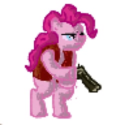 Size: 800x800 | Tagged: safe, artist:fizzyrox, pinkie pie, earth pony, pony, bipedal, clothes, crossover, female, gun, hoof hold, mare, metal slug, simple background, vest, weapon, white background