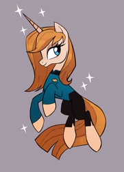 Size: 2116x2924 | Tagged: safe, artist:rollingrabbit, oc, oc only, pony, unicorn, beverly crusher, clothes, female, mare, simple background, solo, star trek, starfleet, uniform