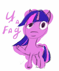 Size: 547x657 | Tagged: useless source url, safe, twilight sparkle, pony, unicorn, faggot, slur, smiling, solo, ur a faget, vulgar