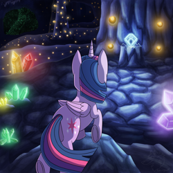 Size: 1000x1000 | Tagged: safe, artist:racingwolf, twilight sparkle, twilight sparkle (alicorn), alicorn, pony, fanfic:beneath the surface, cave, crystal, female, mare