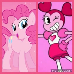 Size: 1080x1080 | Tagged: safe, derpibooru import, pinkie pie, earth pony, pony, comparison, duo, female, mare, one eye closed, pacman eyes, pink, spinel (steven universe), spoilers for another series, steven universe, steven universe: the movie, wink