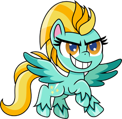 Size: 1400x1369 | Tagged: safe, artist:cloudyglow, lightning dust, pegasus, pony, my little pony: pony life, badass, female, flying, mare, raised hoof, simple background, solo, transparent background
