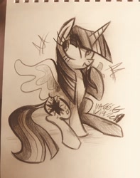 Size: 3023x3843 | Tagged: safe, artist:mushroomcookiebear, twilight sparkle, twilight sparkle (alicorn), alicorn, pony, monochrome, solo, traditional art