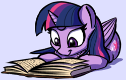 Size: 1280x820 | Tagged: safe, artist:topicranger, twilight sparkle, twilight sparkle (alicorn), alicorn, pony, atg 2019, book, bookhorse, chest fluff, colored, cute, eye reflection, female, flat colors, looking down, mare, newbie artist training grounds, reading, reflection, simple background, simple shading, sitting, solo, twiabetes