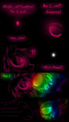 Size: 1200x2114 | Tagged: safe, artist:didun850, oc, oc only, oc:chase, earth pony, pony, comic:ask chase the pony, comic, dialogue, earth pony oc, exclamation point, glowing eyes, interrobang, male, question mark, shadow pony, stallion