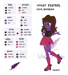 Size: 1860x2048 | Tagged: safe, artist:takeo, artist:violetfeatheroficial, oc, oc:violet feather, equestria girls, colors, cutie mark, reference sheet, solo