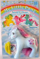 Size: 669x1000 | Tagged: safe, fizzy, galaxy (g1), masquerade (g1), sweet stuff, twinkle eyed pony, g1, bow, comb, official, packaging, tail bow, text, toy, you had one job
