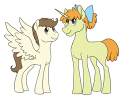 Size: 3300x2717 | Tagged: safe, artist:phobicalbino, pound cake, pumpkin cake, pegasus, unicorn, bow, brother and sister, colt, duo, female, filly, foal, hair bow, male, older, older pound cake, older pumpkin cake, siblings, simple background, white background