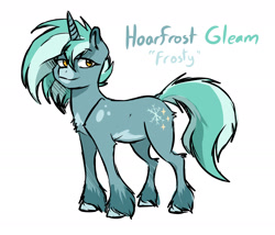 Size: 1788x1530 | Tagged: safe, artist:the-blackeye, oc, oc only, oc:hoarfrost gleam, pony, unicorn, female, mare, simple background, sketch, snowflake, solo, sparkles, unshorn fetlocks, white background