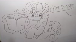 Size: 4975x2736 | Tagged: safe, artist:徐詩珮, glitter drops, pony, unicorn, female, glitter drops is not amused, implied tempest shadow, lineart, mare, traditional art, unamused