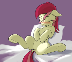 Size: 1996x1716 | Tagged: safe, artist:hardbrony, roseluck, pony, bed, dock, featureless crotch, female, frog (hoof), solo, spread legs, spreading, underhoof