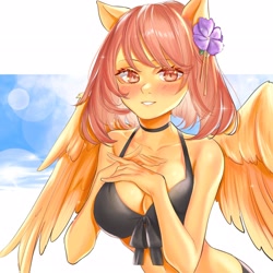 Size: 2048x2048 | Tagged: safe, artist:ringeko, oc, oc only, oc:firetale, anthro, pegasus, adorasexy, bikini, blower, clothes, cute, female, looking at you, sexy, solo, swimsuit, wings