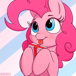 Size: 2000x2000 | Tagged: safe, artist:bnbigus, pinkie pie, earth pony, pony, :p, blushing, bust, cute, diapinkes, female, high res, mare, ponk, portrait, silly, smiling, solo, sweet dreams fuel, tongue out