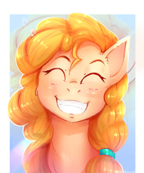 Size: 1250x1500 | Tagged: safe, artist:lostdreamm, pear butter, earth pony, cute, eyes closed, grin, pearabetes, smiling, solo, teeth