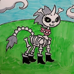 Size: 3072x3072 | Tagged: safe, artist:eternaljonathan, skellinore, pony, unicorn, the break up breakdown, bone, gativerso, skeleton, traditional art, whiteboard