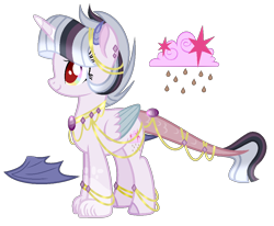 Size: 1044x860 | Tagged: safe, artist:sweet-psycho-uwu, oc, oc only, oc:starry rain, hybrid, female, interspecies offspring, offspring, parent:discord, parent:twilight sparkle, parents:discolight, simple background, solo, transparent background