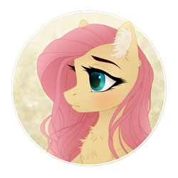 Size: 1200x1200 | Tagged: safe, artist:vird-gi, fluttershy, pegasus, pony, abstract background, bust, cheek fluff, chest fluff, cute, ear fluff, female, mare, portrait, profile, shyabetes, solo