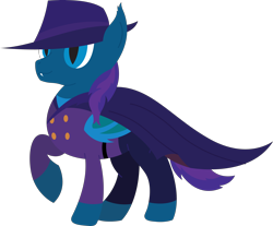 Size: 5488x4534 | Tagged: safe, artist:cosmiceclipsed, derpibooru exclusive, oc, oc only, oc:stardust, oc:stardust(cosmiceclipse), bat pony, pony, bat pony oc, bat wings, cape, clothes, darkwing duck, ear fluff, fangs, hat, lineless, male, membranous wings, simple background, slit eyes, solo, stallion, transparent background, vector, wings